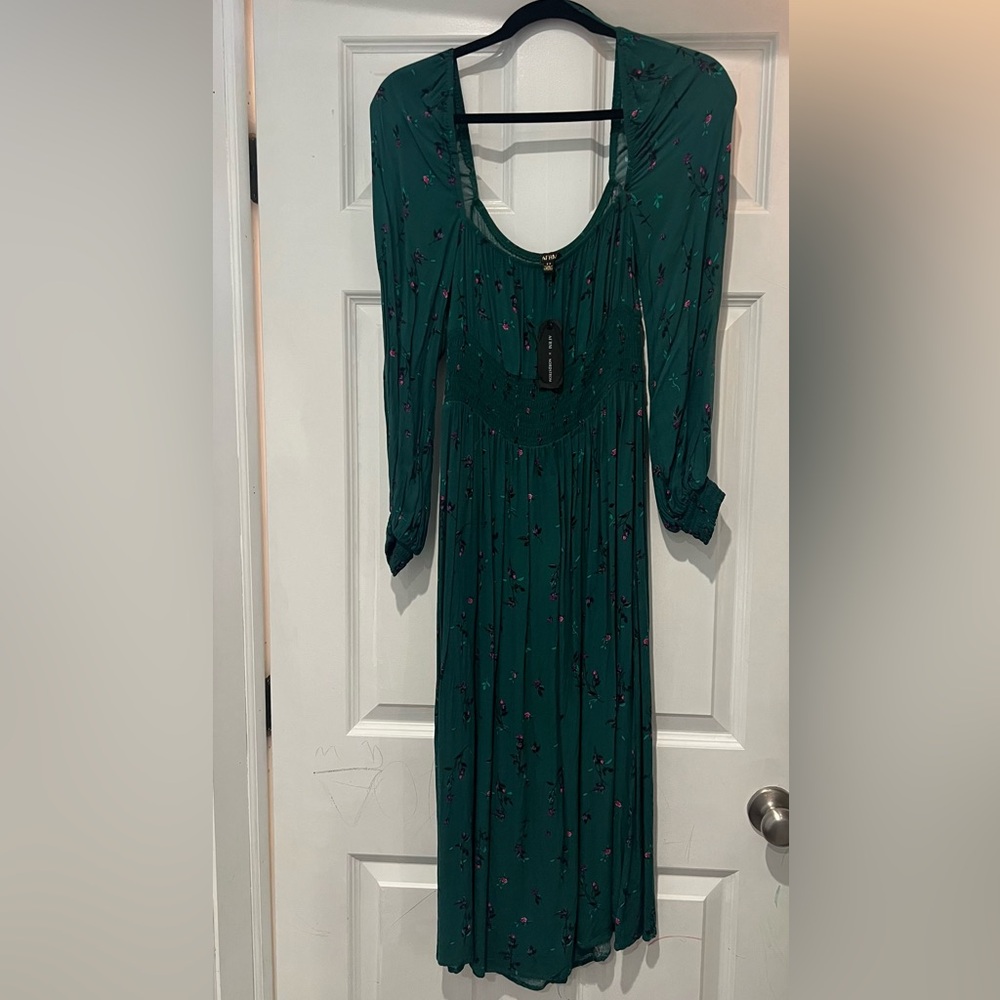 AFRM Green Floral Long Sleeve Dress